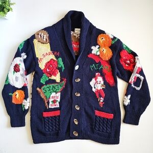 The Eagles Eye 1993 Hand Knit Rose Bowl Football Cardigan Grandpa Sweater Small